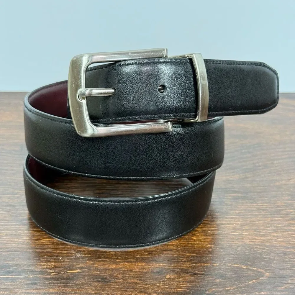 Men’s Belt EFH black burgundy reversible belt silver size 38